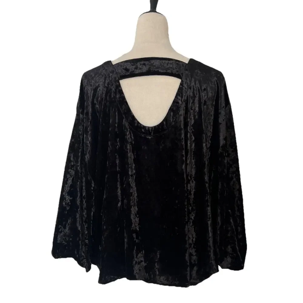 World Market Crushed Velvet Blouse Womens L/XL Black Batwing Pullover Whimsigoth